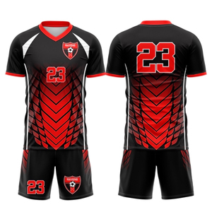 Une usine OEM produit des uniformes de football en polyester sublimé sur mesure avec logo personnalisé pour les équipes sportives professionnelles, col en V, unisexe. - Product Image 2