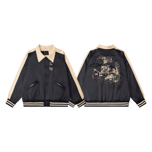 เสื้อแจ็คเก็ตเลตเตอร์แมนผู้ชาย สีดำเบจ ปักโลโก้ด้านหน้า สไตล์ลำลอง สำหรับฤดูหนาว คอตั้ง ทรงปกติ ผ้าขนสัตว์/โพลีเอสเตอร์ กันลม ผ้าแคนวาส - Product Image 5