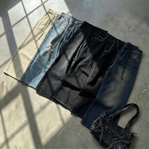 Vaqueros rectos holgados de mezclilla para hombre, con logo personalizado, estilo urbano, lavado sólido, desgastado con cuerda - Product Image 6