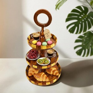 Support à gâteau en bois pour la présentation de desserts lors de réceptions à domicile et la décoration de table, support à dessert à étages en provenance d'Inde - Product Image 2