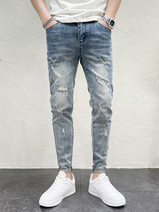 Hot Selling High Quality Stretchy Denim <b>Jeans</b> for <b>Men</b> Stylish Tapered Skinny <b>Jeans</b> <b>Ripped</b> Hole Designer Trousers <b>Jeans</b> - Product Image 4