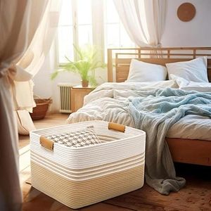 Customised Handwoven Storage <b>Baskets</b> <b>Large</b> Blanket <b>Basket</b> Living Room with Leather Handles, <b>Baskets</b> for Organizing - Product Image 4