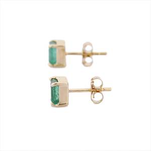 18K White Gold Octagon <b>Emerald</b> <b>Stud</b> <b>Earrings</b>-Geometric Drop Design - Product Image 3