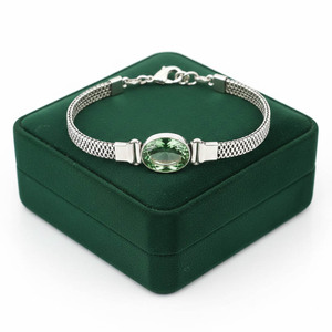 Bracelet chaîne bohème fait main en argent sterling 925 plaqué rhodium pour femme, avec améthyste verte taille ovale sertie clos, idéal pour les fêtes - Product Image 3