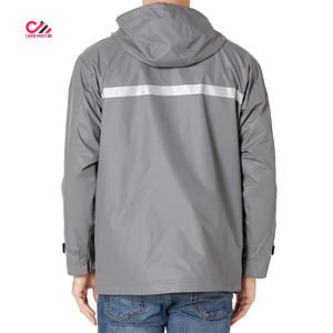 CARE MASTER <b>Men's</b> Gray Hooded Windbreaker <b>Jacket</b> <b>Waterproof</b> Casual Zipper Closure Polyester Outerwear Autumn Wear - Product Image 4