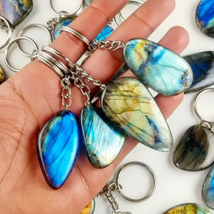 Porte-clés en cristal de labradorite naturelle, pierre mystique, breloque pour accessoire de sac |   Cristal énergétique fait main |   Idée cadeau 2026 - Product Image 5