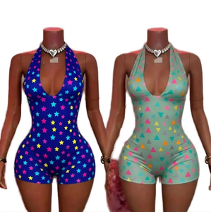 Mono de mujer con cuello halter, de spandex, corte alto, ajustado, sin mangas, elástico, de moda, de una pieza - Product Image 4