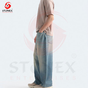 Jeans en denim délavé bleu clair vintage pour hommes, coupe décontractée, jambe droite, style streetwear, en coton, vente en gros - Product Image 2