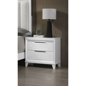Comodino Contemporaneo in Legno Bianco con Finitura Texturizzata, 2 Cassetti per Stoccaggio - Product Image 1