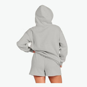 Ensemble de survêtement décontracté d'hiver pour femme, personnalisé, couleur unie, à capuche zippée, en molleton 100 % coton, écologique, style streetwear, avec badge frontal - Product Image 5