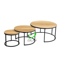 Ensemble de table basse et de table d'appoint ronde en bois au design moderne avec cadre en métal doré, facile à nettoyer, pour le salon, meubles de maison