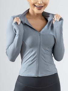 Chaquetas de yoga y fitness transpirables de invierno con cremallera, de secado rápido, para mujer, tallas grandes, ropa deportiva, para equitación, con logo frontal, OEM ODM - Product Image 3