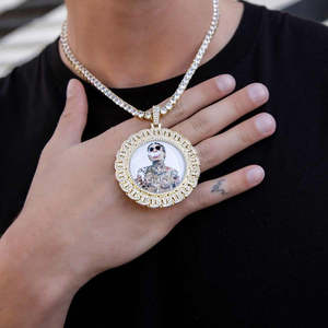 Collier pendentif photo personnalisé en laiton plaqué or avec zircon incrusté, breloque cercle, pour hommes et femmes - Product Image 2