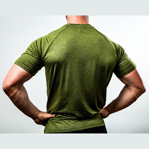 T-shirt rouge à manches courtes pour homme, coupe ajustée, col rond, séchage rapide, décontracté, en coton tricoté, haut de sport, couleur unie, logo frontal, 320g - Product Image 3