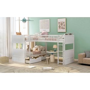 Letto a Castello Bianco per Bambini con Soppalco Integrato e Due Cassetti - Product Image 4