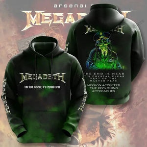 Felpa con Cappuccio Nera da Uomo <span class=keywords><strong>Megadeth</strong></span>, Stampa Teschio, Pullover con Stampa Digitale, Ricamata, con Zip, 100% Cotone, Tinta Unita - Product Image 1