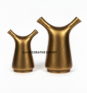 Vase en métal moderne de style antique doré à double bec |   Vases décoratifs élégants à double col pour mariage, décoration de luxe pour la maison, centre de table stylé - Product Image 3