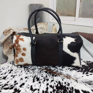 Bolsa de Viaje de Piel Auténtica Personalizada, Ligera, de Piel de Vaca con Pelo, para Fin de Semana o Viajes Cortos LHODB-0163 - Product Image 1