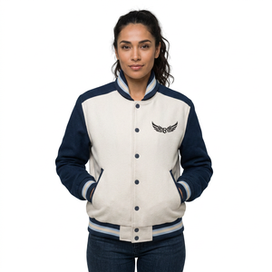 Veste de style varsity pour homme, logo brodé sur le devant, col montant, coupe régulière, bleu marine et blanc, en toile - Product Image 3