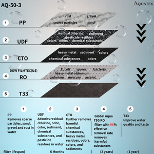 Purificador de agua por ósmosis inversa RO AQ-50-3, sistema RO de cinco etapas MIT, comercial para hoteles, 110-240V - Product Image 2
