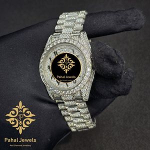 นาฬิกาข้อมือแบบกลไก หน้าปัดแบบ Iced Dial ประดับเพชร สายแบบกำไล ตัวเรือนทรงกลม ดีไซน์คริสตัล ของขวัญ เครื่องประดับ - Product Image 3