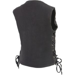 Chaleco Vaquero Clásico Negro MDL4020 de Cuero para Mujer 2025 con 6 Bolsillos Laterales y Cordones - Product Image 6