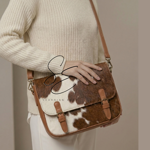 Genuine Leather Hair-On Hide Messenger Bag <b>Laptop</b> Crossbody Bag Vintage Leather Shoulder Bag Satchel Men & Women Office Work Bag - Product Image 3