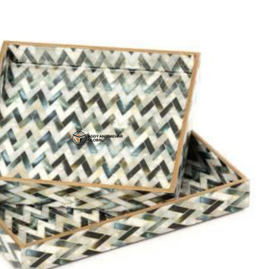 ชุดถาดเสิร์ฟตกแต่ง MDF 3 ชิ้น เคลือบเงาอย่างดี ลายพิมพ์ดอกไม้และนก ถาดไม้หรูหราสำหรับวางบนออตโตมัน - Product Image 2