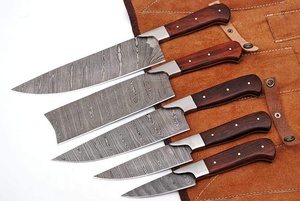 Handmade Damascus Steel Kitchen <b>Knife</b> <b>Set</b> High Quality Fixed Blade <b>Knives</b> Rose Wood Handles Customizable OEM Support Chefs - Product Image 3
