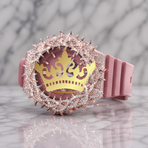Custom Luxury Thorn Design Watch for Men, Burgundy Rubber Strap, Fully Iced Out Moissanite Watch - Product Image 3