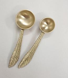 Service de salade royal en laiton massif et acier inoxydable, petit manche en métal écrasé d'argent, ensemble de service de salade royale - Product Image 6