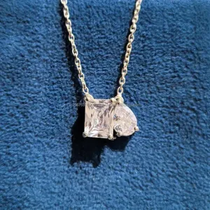Radiant & Pear Cut Diamond Pendant Necklace for Women – Elegant Luxury Two <b>Stone</b> Design in White Gold, Perfect Gift for Her - Product Image 4