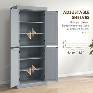 Armoire de rangement autoportante à 6 niveaux de 72 pouces avec portes, en gris, pour cuisine et buanderie - Product Image 5