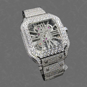 Montre de luxe pour homme de haute qualité avec bracelet en acier inoxydable, cadran carré en moissanite et diamant, mouvement à quartz ETA 20 mm - Product Image 4