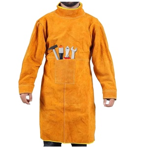 เสื้อแจ็กเก็ตเชื่อมหนังแบบผ่าหน้าป้องกันไฟเสื้อโค้ททำงานหนังวัวแขนเต็มผ้าคลุมสไตล์ผ้ากันเปื้อนสำหรับช่างเชื่อม - Product Image 1