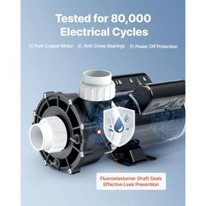 Pompa per Spa Sundance 2 HP a 2 Velocità per Vasche Idromassaggio, Porta da 2 Pollici, 139.5 GPM Alta Velocità e 66.5 GPM Bassa Velocità, 115V 60Hz, Telaio 48 - Product Image 6