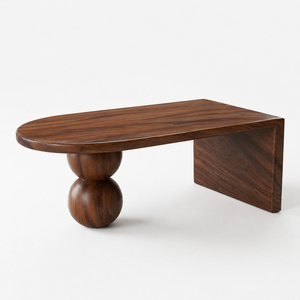 Artistic Solid Suar Wood Oval <b>Coffee</b> <b>Table</b>-Modern Design Ball <b>Leg</b> Support Structure Asymmetrical Surface Adjustable Height Easy - Product Image 2