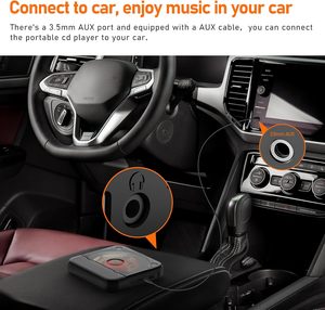 Black Bluetooth Portable CD Players Rechargeable USB FM Compact CD Player Hi Fi for Car Travel <b>External</b> <b>Speaker</b> - Product Image 3