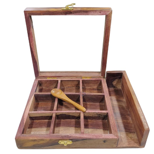 Boîte à épices en bois artisanale pour la cuisine, boîte à masala traditionnelle, organisateur de rangement pour épices, boîte à masala en bois, boîte à épices de cuisine - Product Image 5
