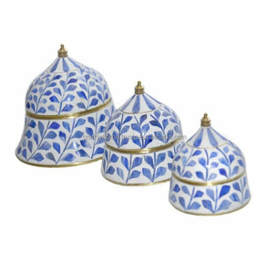 Suri-caja de incrustaciones de hueso para decoración del hogar, baratijas de aspecto de hojas con incrustación de hueso Natural de resina de Color azul, baratija hecha a mano - Product Image 1