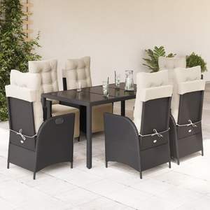 Set da pranzo da 7 pezzi in Poly Rattan nero con cuscini Set da giardino - Product Image 1