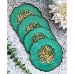 Luxurious <b>Epoxy</b> <b>Resin</b> Coaster Set with Elegant Gold Foil Flakes Heat Resistant Round Tea Cup Mats For Home Hotel And Weddings - Product Image 6