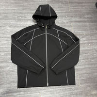 Ensemble de survêtement d'hiver léger à capuche pour homme, personnalisé, avec bande réfléchissante, en polyester/coton, noir, coupe ample et décontractée, avec cordon de serrage