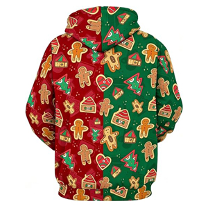 Sweat à capuche de Noël personnalisé à motif pain d'épices bicolore, imprimé intégral, en polaire, pour les fêtes, par sublimation - Product Image 2