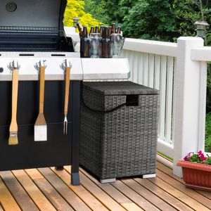 Tavolino Laterale in Rattan Grigio Sfumato per Stoccaggio Bombole Gas 40x40x57cm con Struttura in Ferro - Product Image 6
