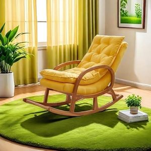 Fauteuil à bascule en bois de Sheesham – Fauteuil à bascule artisanal de style Chesterfield avec coussin capitonné en velours et siège confortable - Product Image 1