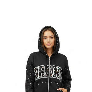 Sweat à capuche zippé Glory Custom avec patchs en strass, 100% coton, tissu doux et écologique, nouveau style vintage tendance, unisexe - Product Image 6