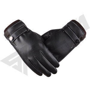 Wholesale Men Black Touchscreen Black Fashion <b>Button</b> Fleece-Warm Driving Goatskin-Pu Leather Gloves From Pakistan - Product Image 3