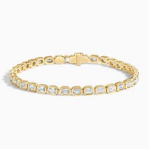 Pulsera de tenis de oro amarillo macizo de 14K con diamante cultivado en laboratorio de 3.36 ct, corte esmeralda, engaste de bisel, chapado en rodio, certificado IGI, lujo y alta joyería - Product Image 1