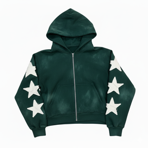 <b>Tie</b>-Dye <b>Blue</b> Hooded Zip-Up Sweatshirt With White Stars Regular Fit Unisex Casual Autumn Wear French Terry Cotton 100% Cotton fit - Product Image 6